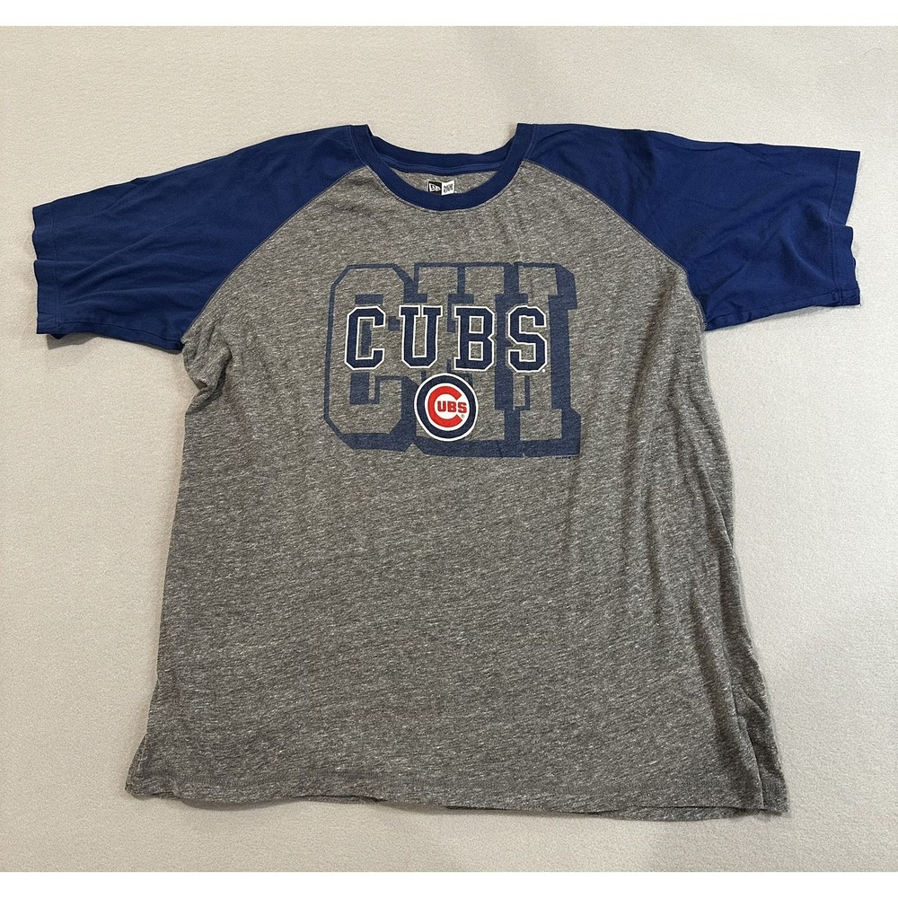New Era Chicago Cubs 2XL Gray Blue Raglan Shirt MLB Baseball Fan Apparel
